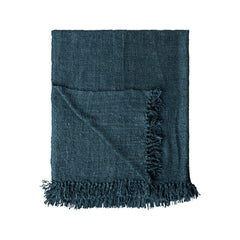 Woven Viscose Throw with Fringe, Navy alternate view 1 - throw blanket by Creative Co-Op - Whats New Furniture Portland OR