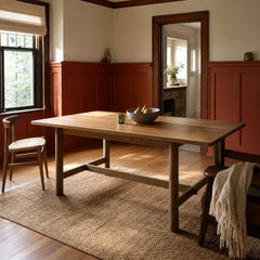 Crestmore 71 Inch Rectangular Wood Dining Table Walnut styled in Portland Laurelhurst Tudor cottage living room - What&