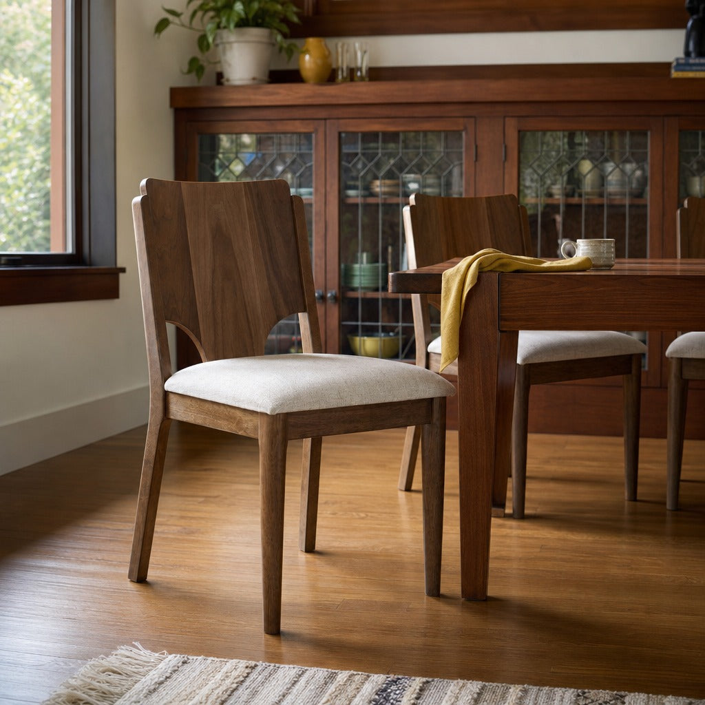 Crestmore Dining Chair Upholstered Seat Walnut Set Of 2 styled in Portland Hawthorne Craftsmbungalow living room - What&