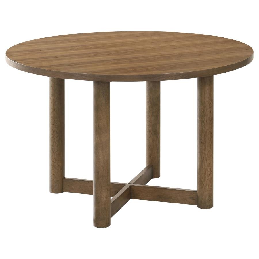 Crestmore Round Wood Dining Table in walnut - round walnut dining table by Coaster - Whats New Furniture Portland OR