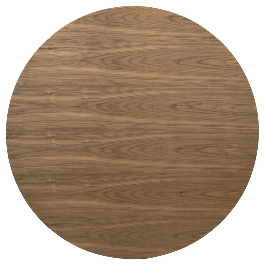 Crestmore Round Wood Dining Table in walnut top-down view - round walnut dining table by Coaster - Whats New Furniture Portland OR