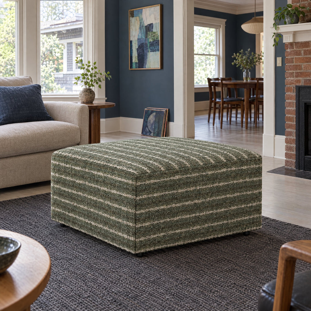 Crosby Ottoman in Mio Herb styled in a Portland home - room view 2 - Whats New Furniture