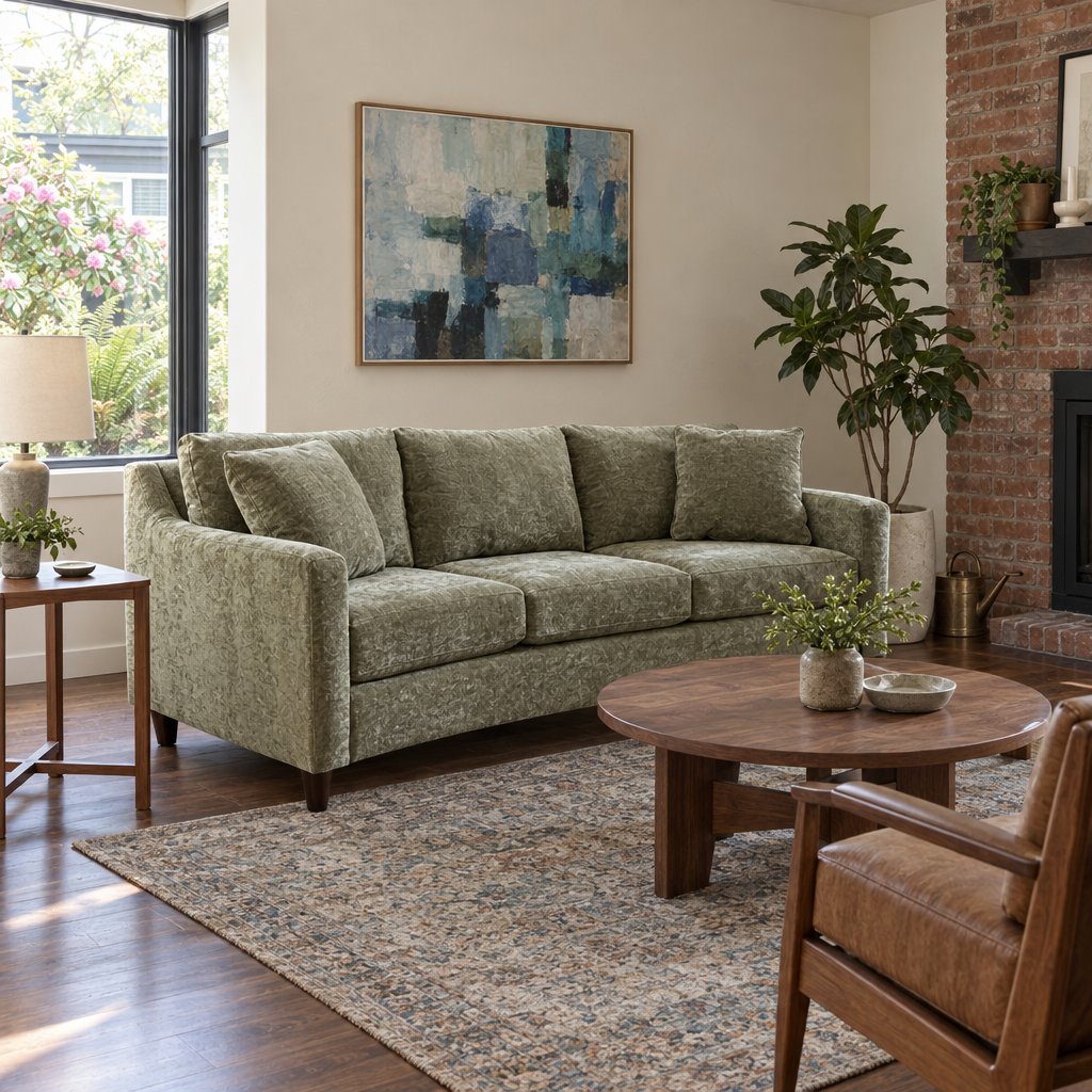 Curl Sofa in Serenity Arbor styled in a Portland Craftsman living room - Whats New Furniture