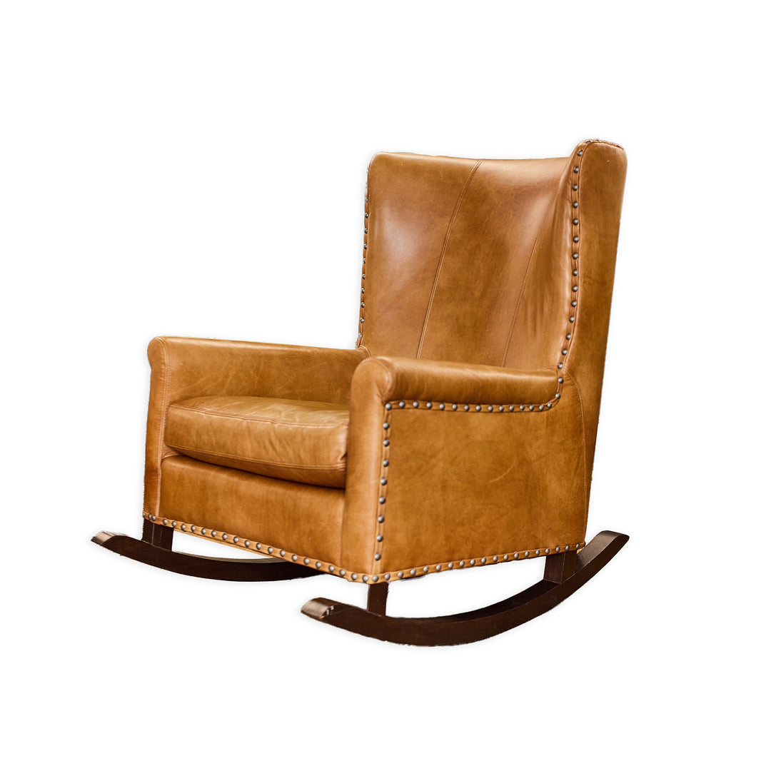 Custom Leather Rocking Chair detail view - Whats New Furniture - Portland, Oregon