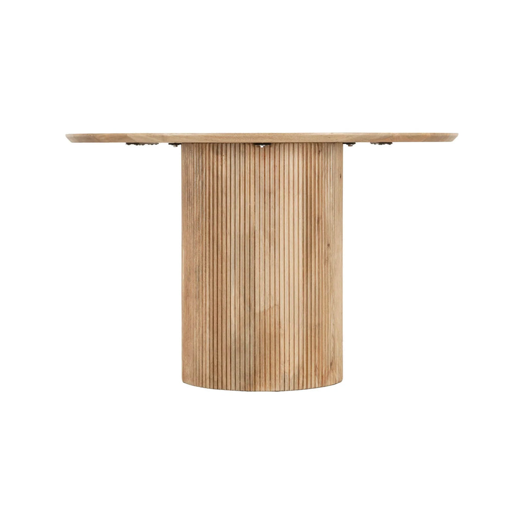 Cylinder Round Dining Table in Honey profile view - round mango wood pedestal dining table by LH Imports - Whats New Furniture Portland OR