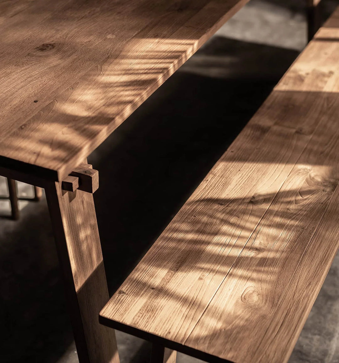 Artisan Bench in Natural Teak detail view - reclaimed teak bench by LH Imports - Whats New Furniture Portland OR