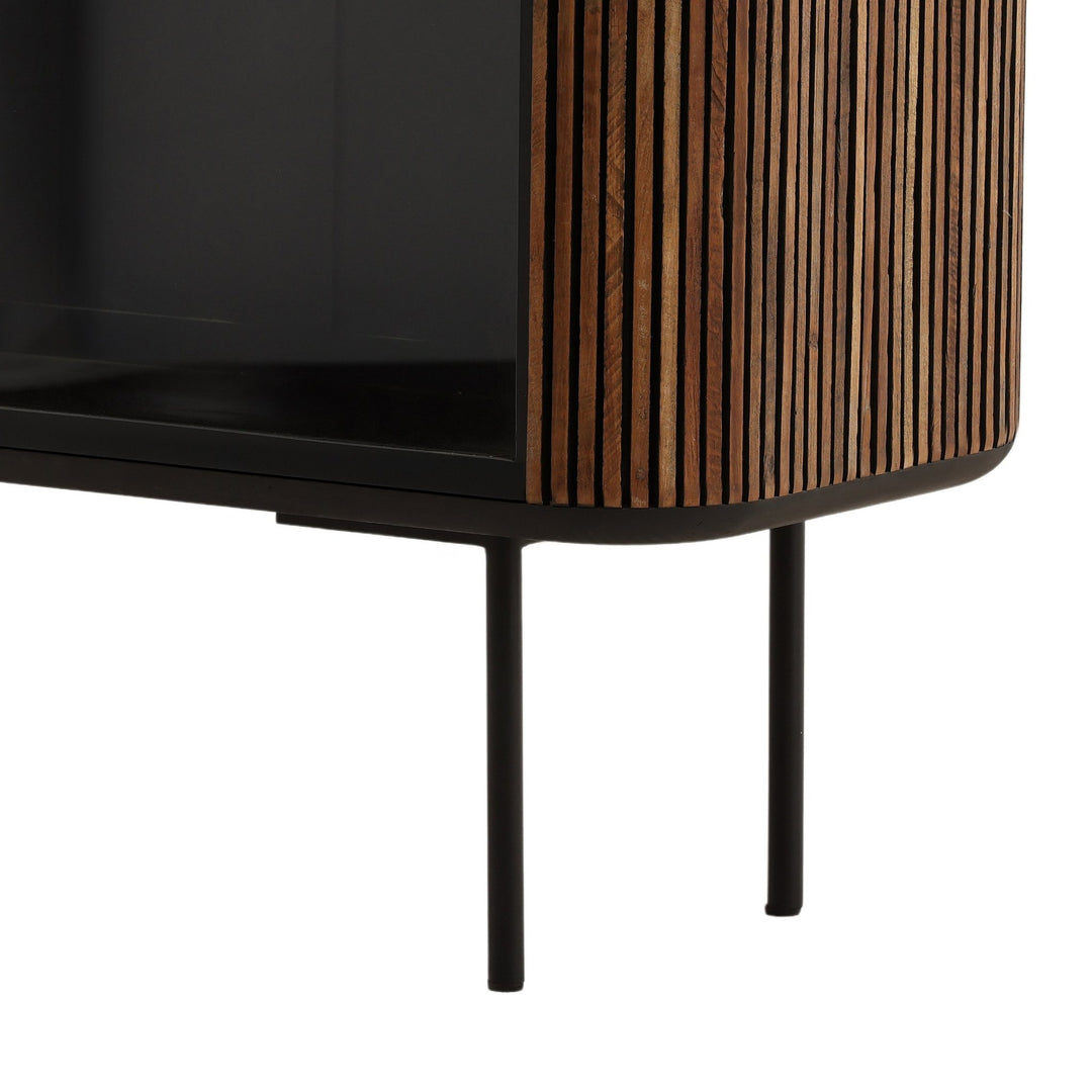 Dabney Glass Cabinet - Teak and Black Metal in Natural - detail 2 studio view - Cabinet by Dovetail - Whats New Furniture Portland OR