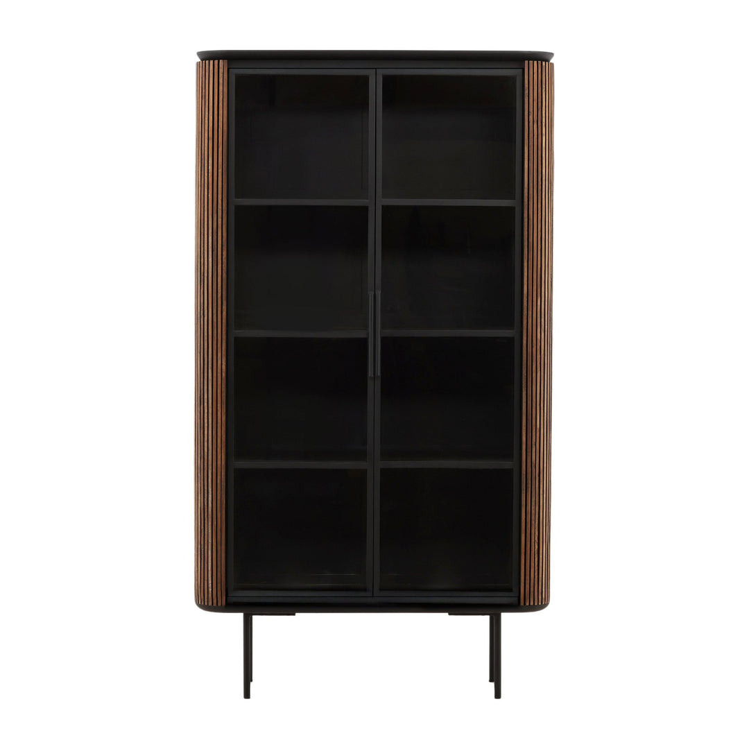 Dabney Glass Cabinet - Teak and Black Metal in Natural - front studio view - Cabinet by Dovetail - Whats New Furniture Portland OR