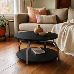 Dacre 3 Piece Round Coffee And End Table Set Dark Charcoal styled in Portland Montavilla cottage living room - What&