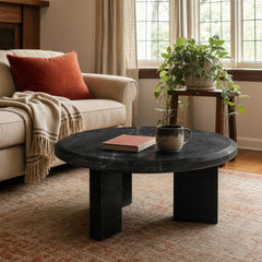 Dakota Nesting Coffee Tables in Black Marble (Large) styled in Portland Laurelhurst Tudor cottage living room - Whats New Furniture