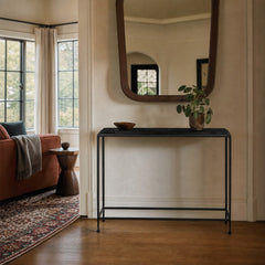 Dalston Cast Glass Console Table styled in Portland Laurelhurst Tudor cottage entryway - Whats New Furniture