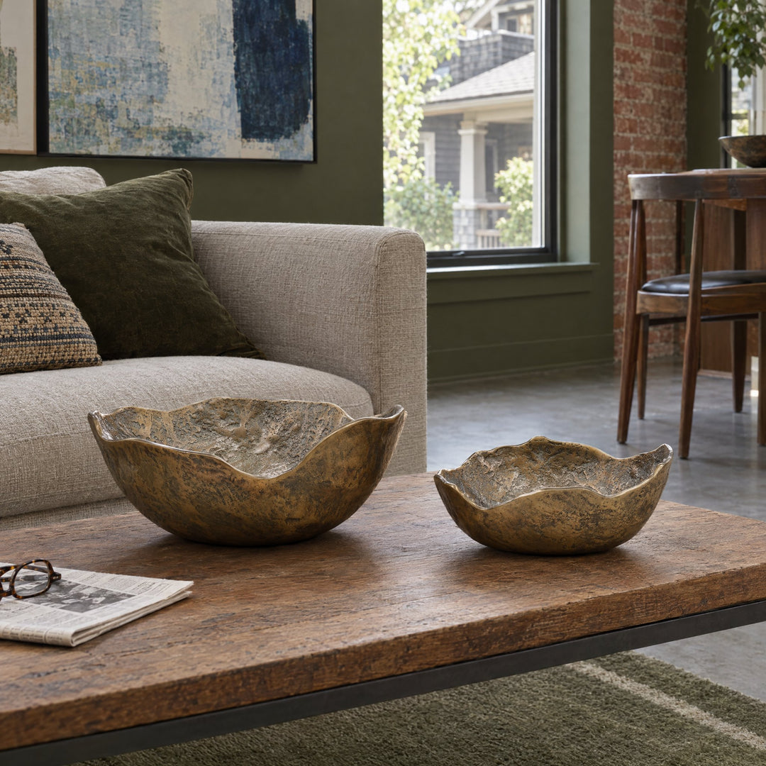 Damara Bowl Set of 2 - Antique Brass in Antique Brass styled in a Portland home - second room view - Whats New Furniture
