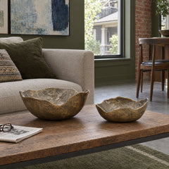Damara Bowl Set of 2 - Antique Brass in Antique Brass styled in a Portland home - second room view - Whats New Furniture