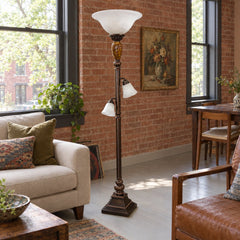 Traditional Metal Torchiere Floor Lamp in Dark Brown styled in a Portland home - Whats New Furniture