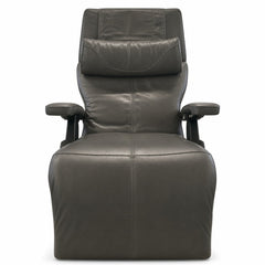 Dark gray zero gravity recliner with reclined ergonomic frame and built-in heat option