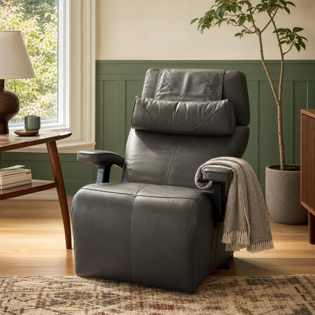 Dark gray zero gravity recliner with reclined ergonomic frame and built-in heat option - view 2