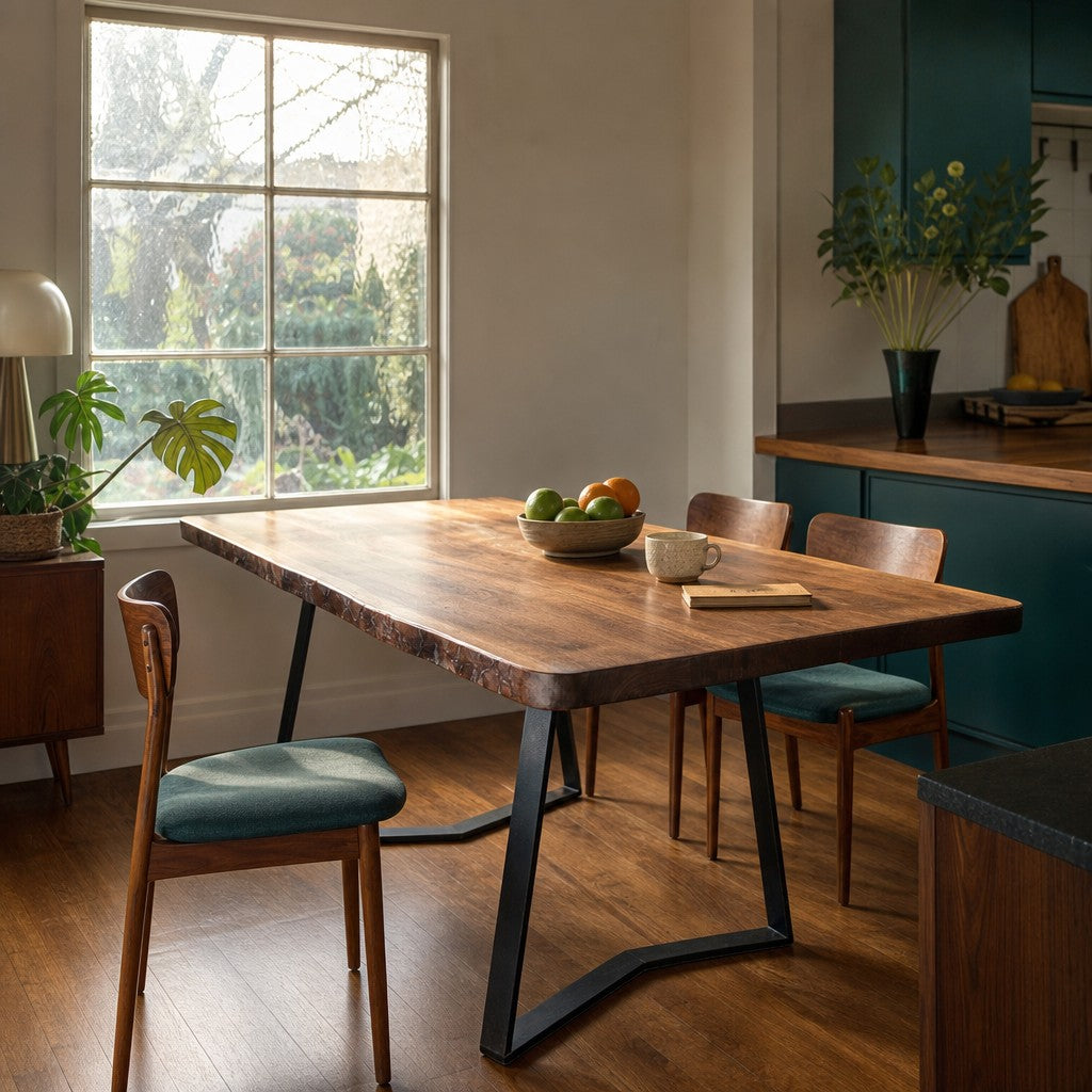 Dark walnut live edge dining table with a natural organic wood edge - view 2