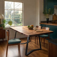 Dark walnut live edge dining table with a natural organic wood edge - view 2