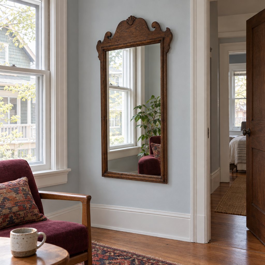 Vintage Mirror in Walnut styled in a Portland home - Whats New Furniture
