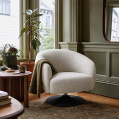 Dave Upholstered Barrel Back Swivel Club Chair Beige styled in Portland NW 23rd Victoriwith a bay window living room - What&