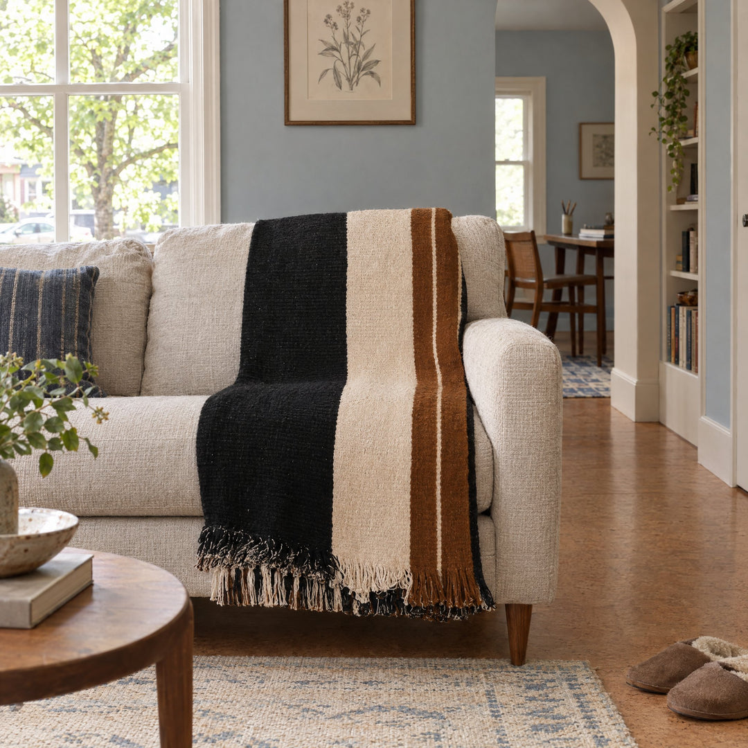 Dayla Throw - Black Color-Block in Black styled in a Portland home - Whats New Furniture