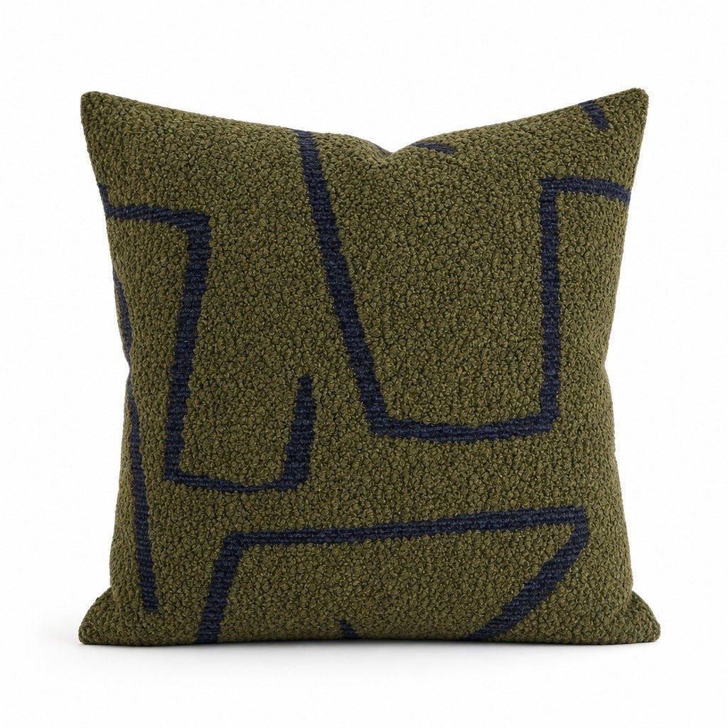 Agassiz Daily Greens olive boucle throw pillow front view by Decor Fifty-Five - Whats New Furniture Portland OR