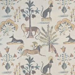 Animalia Fawn Egyptian animal print throw pillow fabric with cats jackals and palms on cream by Decor Fifty-Five - Whats New Furniture Portland OR