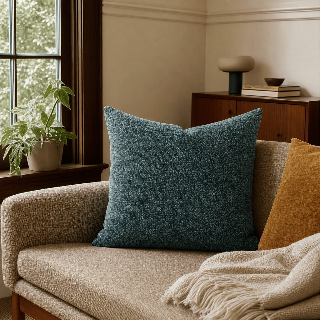 Azzaro Make Waves Throw Pillow styled in a Portland living room lifestyle - Whats New Furniture