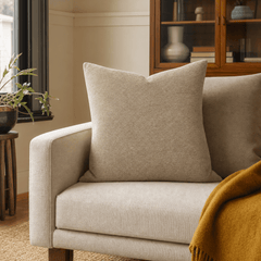 Beckett Fawn Chenille Throw Pillow styled in a Portland Hawthorne bungalow living room lifestyle - Whats New Furniture