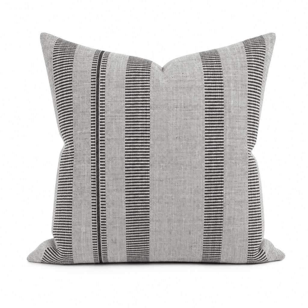 Double Issue Mushroom Woven Stripe Throw Pillow front view by Decor Fifty-Five - Whats New Furniture Portland OR
