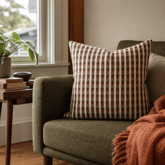 Durban Sangria Throw Pillow styled in a Portland living room lifestyle - Whats New Furniture