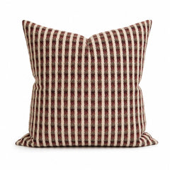 Durban Sangria woven check throw pillow front view by Decor Fifty-Five - Whats New Furniture Portland OR