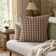 Durban Sangria Throw Pillow styled in a Portland Alberta Arts sitting room lifestyle - Whats New Furniture