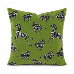 Farlowe Emerald zebra cut velvet throw pillow front view by Decor Fifty-Five - Whats New Furniture Portland OR