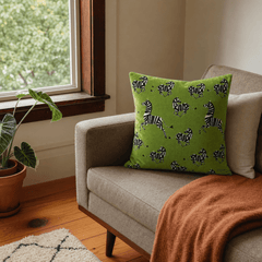 Farlowe Emerald Zebra Throw Pillow styled in a Portland living room lifestyle - Whats New Furniture