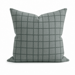 Four Top Steel Blue Windowpane Throw Pillow front view by Decor Fifty-Five - Whats New Furniture Portland OR