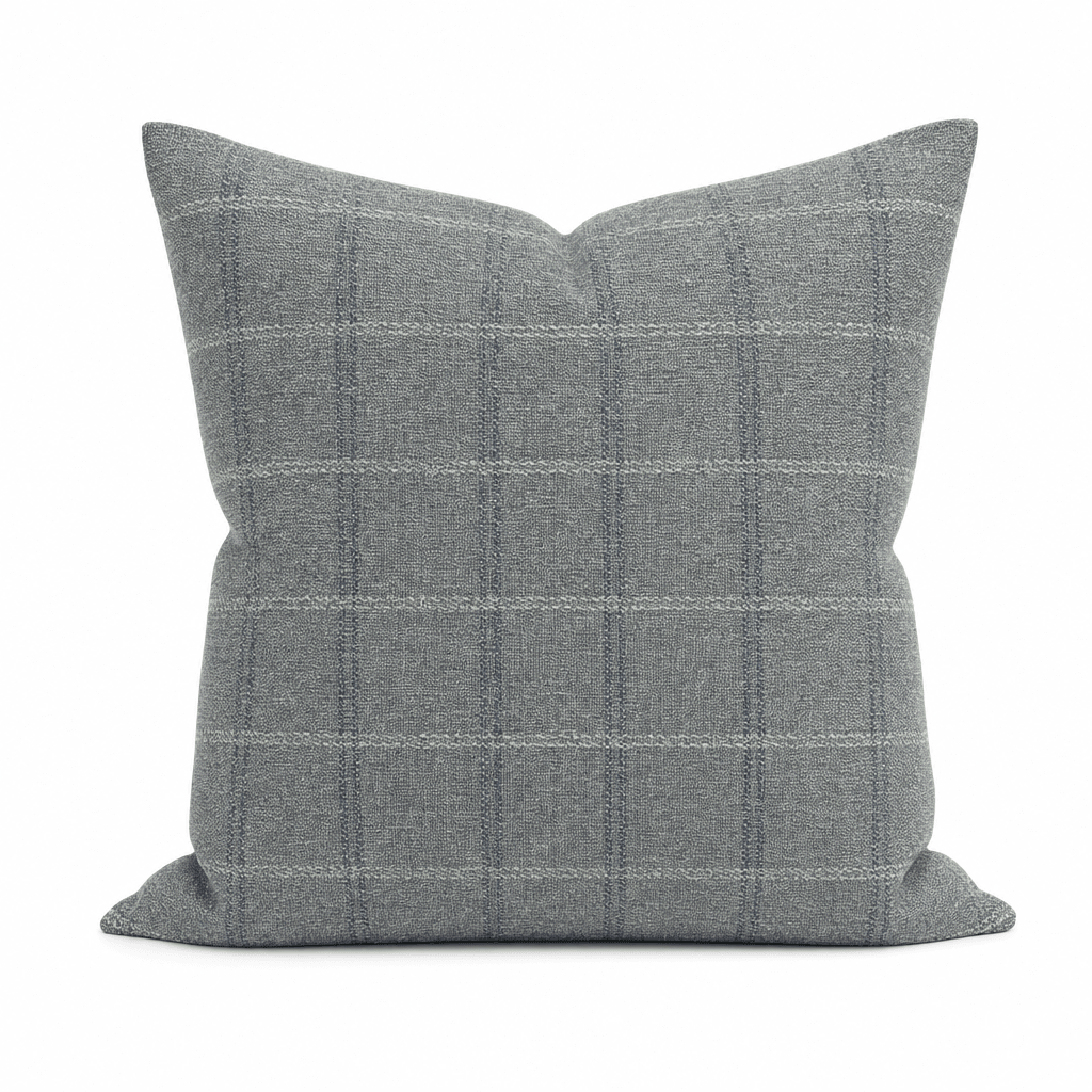 Icon Denim Windowpane Throw Pillow front view by Decor Fifty-Five - Whats New Furniture Portland OR