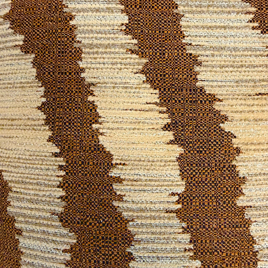 Jockey Ginger rust and cream woven stripe throw pillow fabric close up by Decor Fifty-Five - Whats New Furniture Portland OR