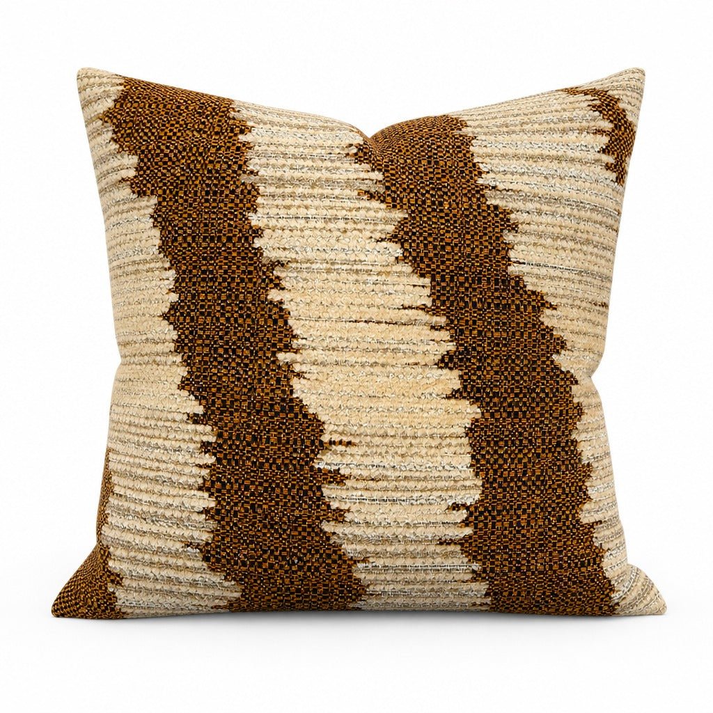 Jockey Ginger woven stripe throw pillow front view by Decor Fifty-Five - Whats New Furniture Portland OR