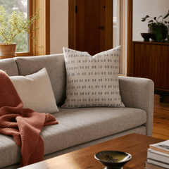 Me Too Chambray Throw Pillow styled in a Portland living room lifestyle - Whats New Furniture