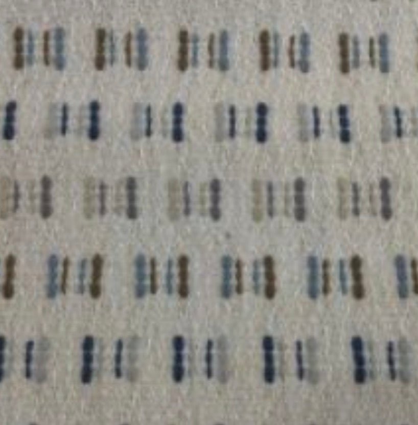 Me Too Chambray blue dash pattern throw pillow fabric on cream by Decor Fifty-Five - Whats New Furniture Portland OR