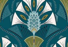 Plumage Aegean Art Deco plume print throw pillow fabric in teal olive and ivory by Decor Fifty-Five - Whats New Furniture Portland OR