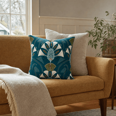 Plumage Aegean Throw Pillow styled in a Portland living room lifestyle - Whats New Furniture