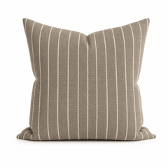 Rhett Earth Ticking Stripe Throw Pillow front view by Decor Fifty-Five - Whats New Furniture Portland OR