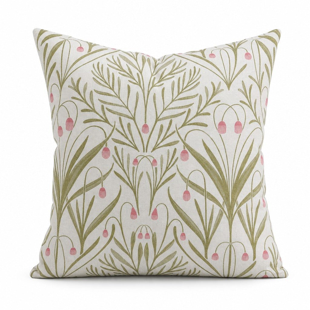 Tendril Basil green botanical throw pillow front view by Decor Fifty-Five - Whats New Furniture Portland OR