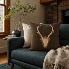 Uncle Buck Java Stag Jacquard Throw Pillow styled in a Portland Hawthorne bungalow living room lifestyle - Whats New Furniture