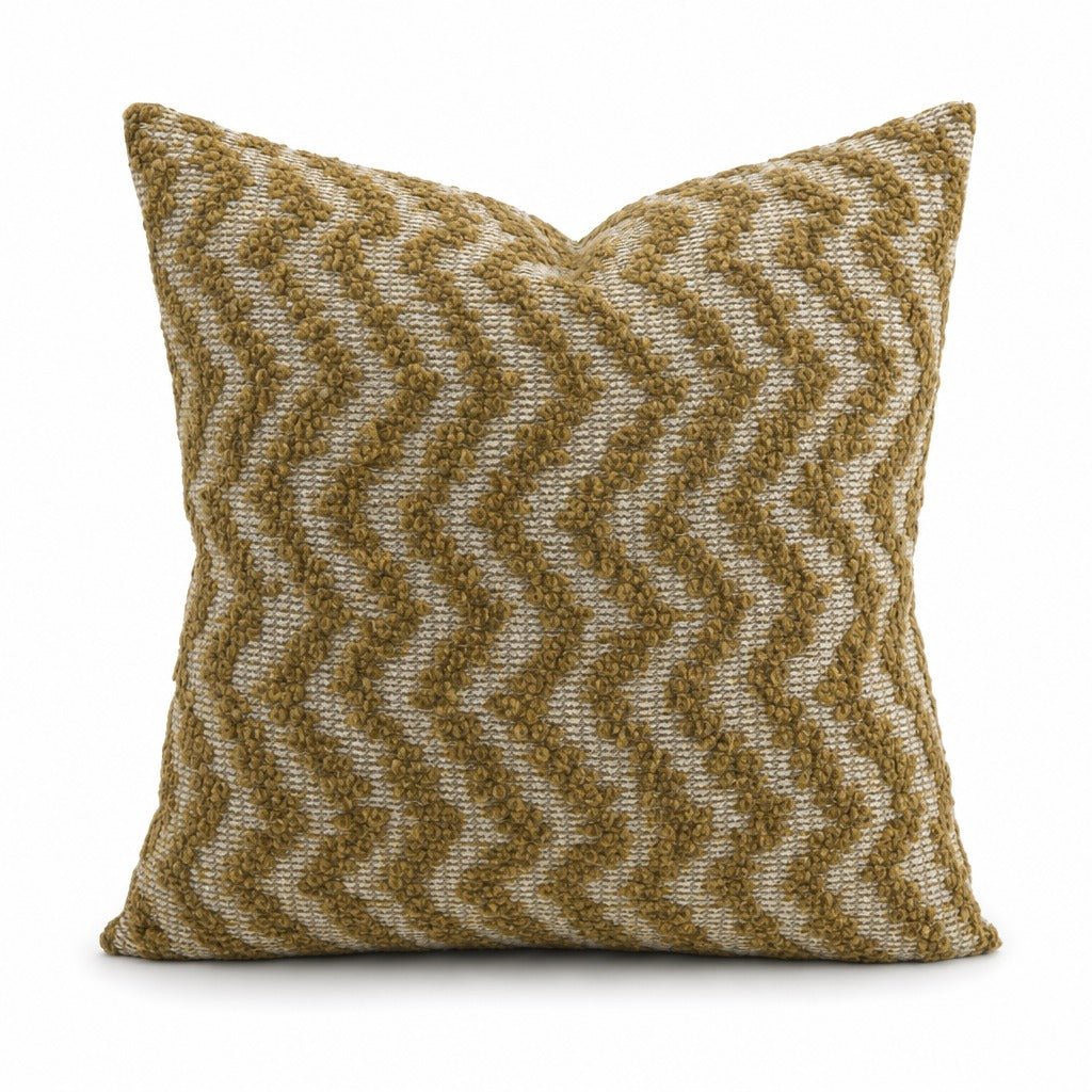 Upland Meadow olive boucle throw pillow front view by Decor Fifty-Five - Whats New Furniture Portland OR