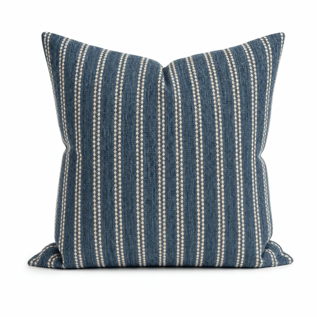 Vanishing Indigo Chenille Stripe Throw Pillow front view by Decor Fifty-Five - Whats New Furniture Portland OR