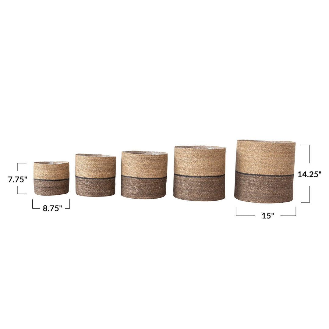 Woven Seagrass Basket 10-1/4" Round - size guide showing all five basket dimensions - Creative Co-Op - What&