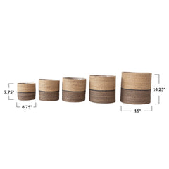 Woven Seagrass Basket 13-1/4" Round - size guide showing all five basket dimensions - Creative Co-Op - What&